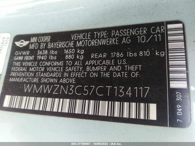 2012 MINI COOPER CONVERTIBLE WMWZN3C57CT134117 Photo 8