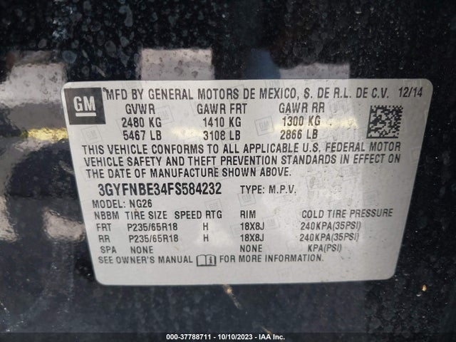 3GYFNBE34FS584232 Cadillac Srx Luxury Collection