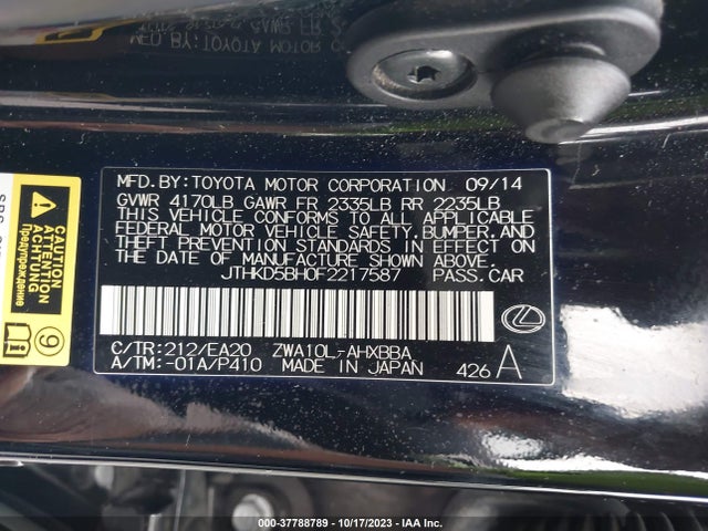 JTHKD5BH0F2217587 Lexus Ct 200h Hybrid