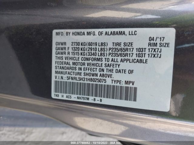 5FNRL5H31HB025075 Honda ODYSSEY SE