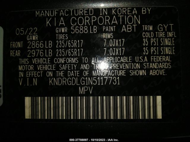KNDRGDLG1N5117731 KIA Sorento Hybrid S