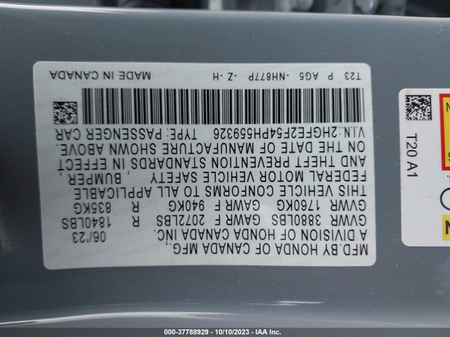 2023 HONDA CIVIC SPORT VIN: 2HGFE2F54PH559326