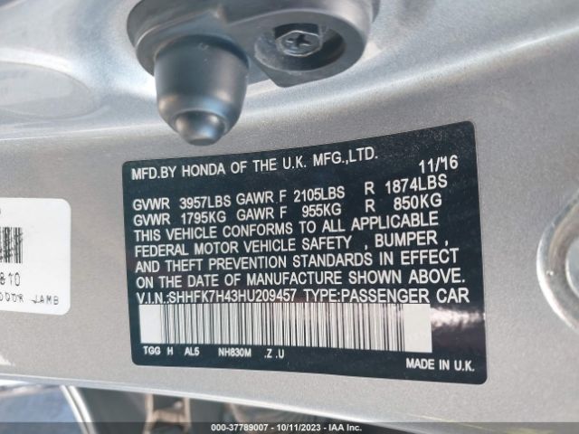 SHHFK7H43HU209457 Honda Civic Hatchback Sport