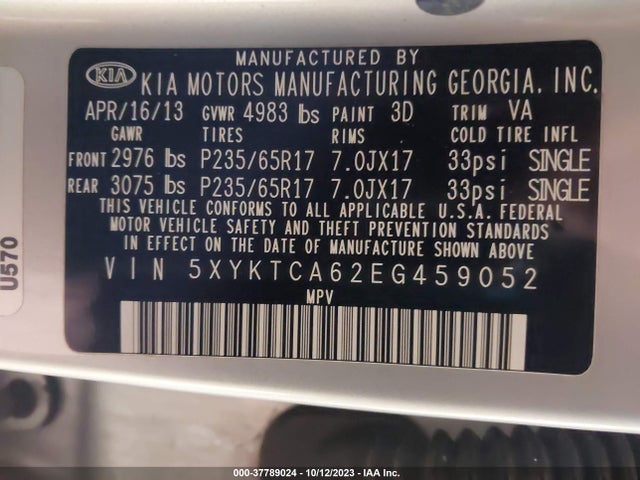KIA SORENTO LX 2014 5XYKTCA62EG459052 Image 9