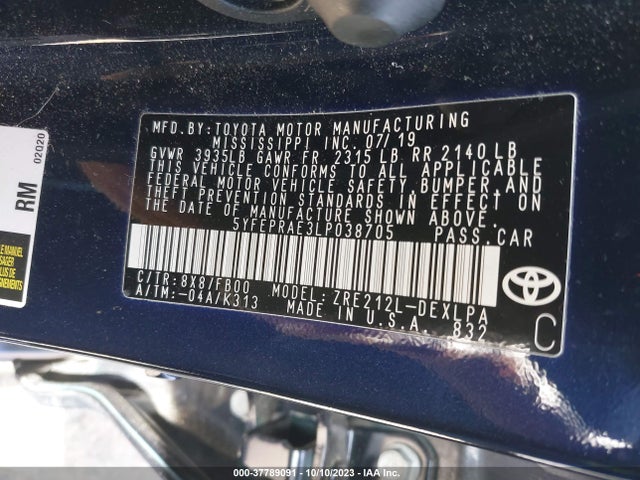 Toyota COROLLA LE 2020 5YFEPRAE3LP038705 Image 9