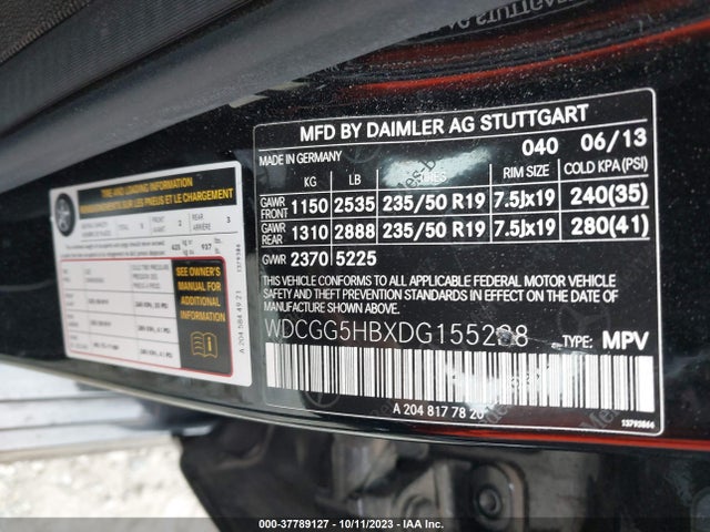 2013 MERCEDES-BENZ GLK 350 VIN: WDCGG5HBXDG155238