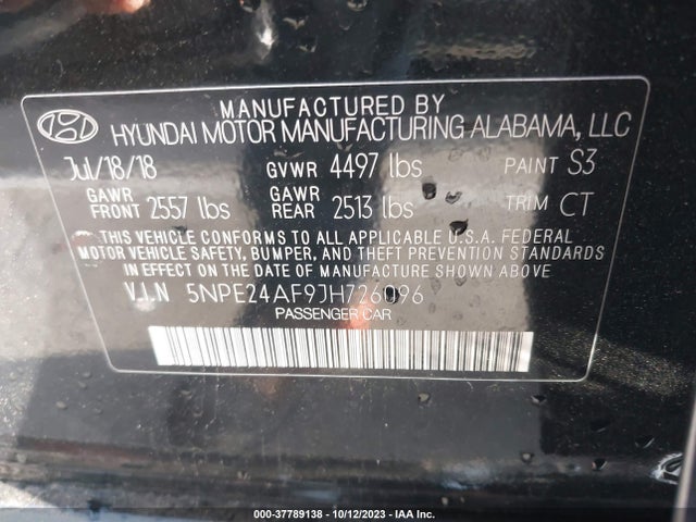 Hyundai SONATA SE 2018 5NPE24AF9JH726096 Image 9