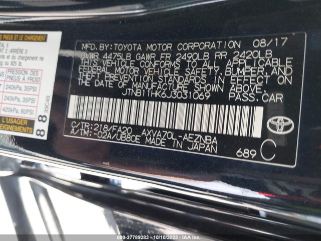 Toyota CAMRY LE 2018 JTNB11HK6J3031069 Image 9