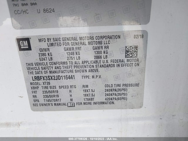 2018 BUICK ENVISION PREMIUM VIN: LRBFX3SX2JD116441