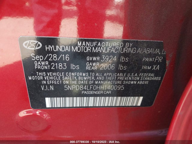 2017 HYUNDAI ELANTRA VALUE EDITION VIN: 5NPD84LF0HH140095