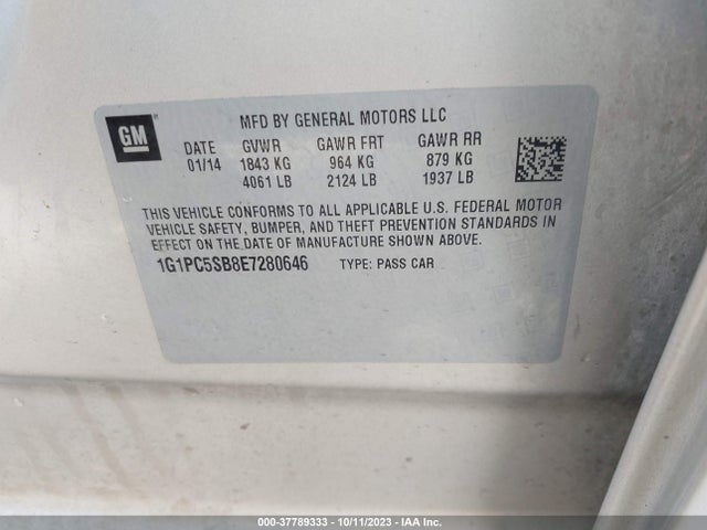Chevrolet Cruze 1lt 2014 1G1PC5SB8E7280646 Image 9