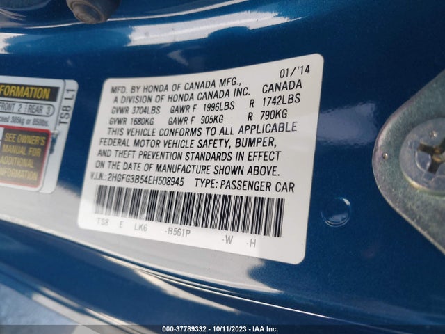 Honda Civic Coupe Lx 2014 2HGFG3B54EH508945 Image 9