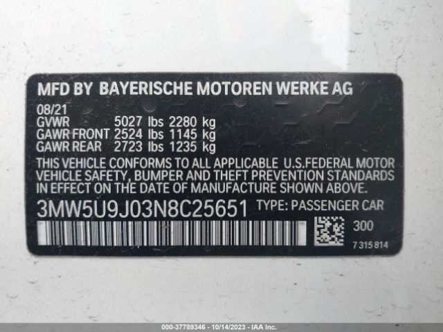 3MW5U9J03N8C25651 BMW 3 Series M340i Xdrive
