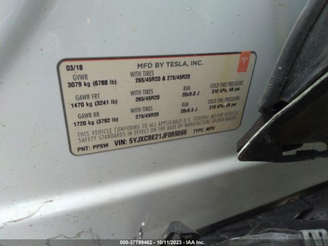5YJXCBE21JF089866 Tesla Model X 75d/100d/p100d