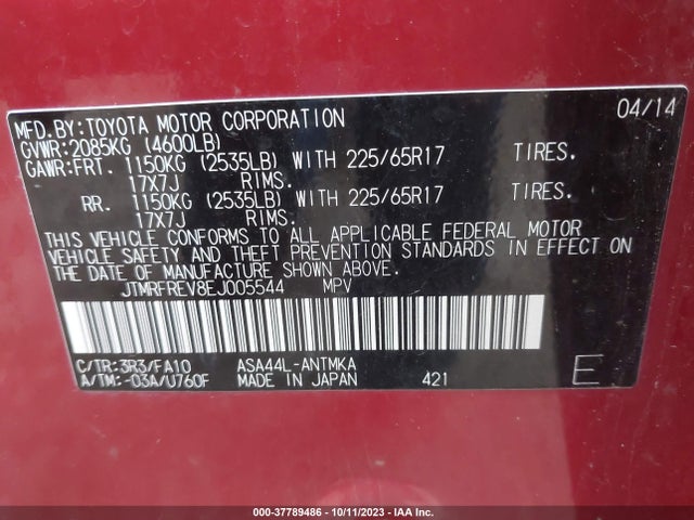 Toyota Rav4 Xle 2014 JTMRFREV8EJ005544 Image 9