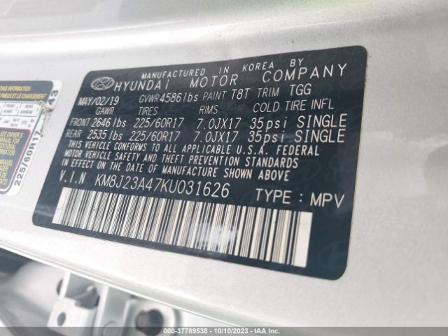 2019 HYUNDAI TUCSON KM8J23A47KU031626 Photo 8