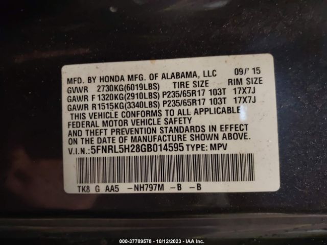 5FNRL5H28GB014595 Honda ODYSSEY LX