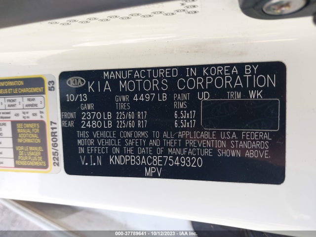 2014 KIA SPORTAGE LX VIN: KNDPB3AC8E7549320