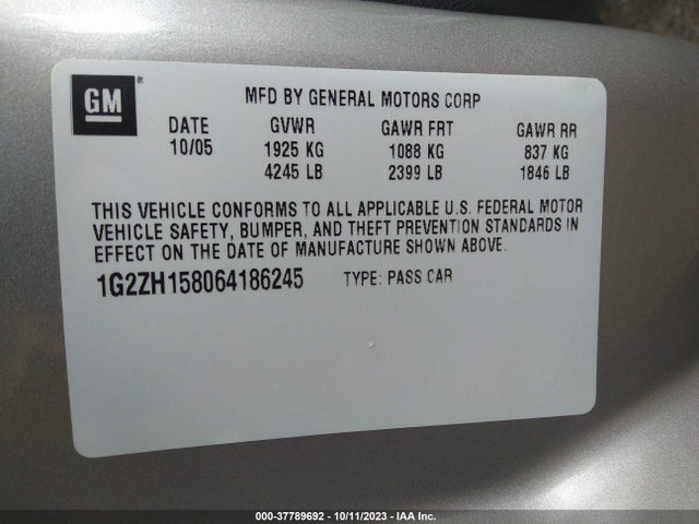 2006 PONTIAC G6 GT VIN: 1G2ZH158064186245