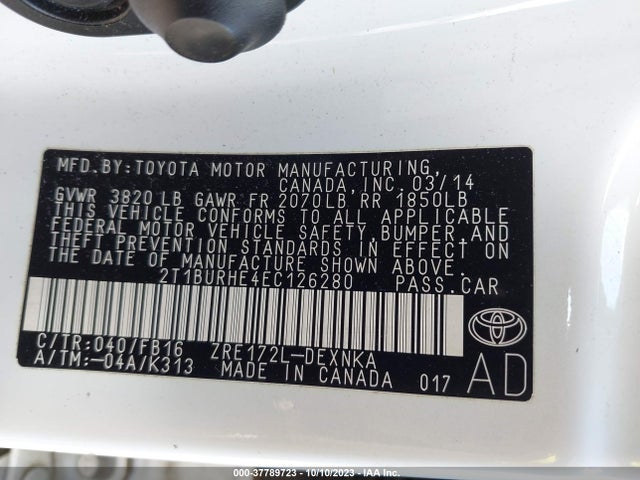 Toyota Corolla L/le/s/s Plus/le Plus 2014 2T1BURHE4EC126280 Image 9