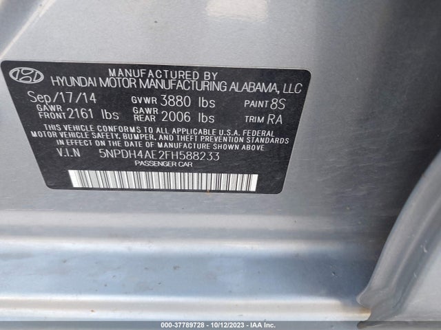 2015 HYUNDAI ELANTRA SE VIN: 5NPDH4AE2FH588233