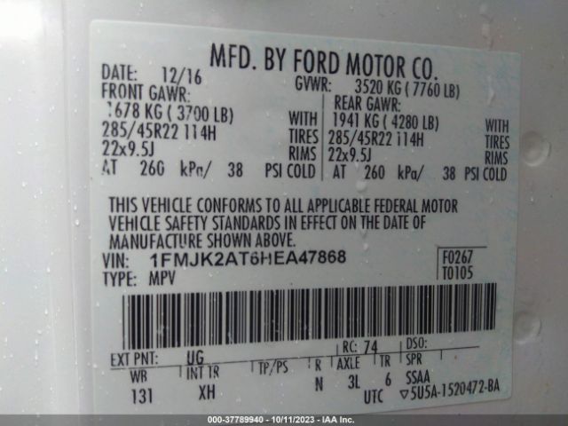 1FMJK2AT6HEA47868 Ford Expedition El Limited