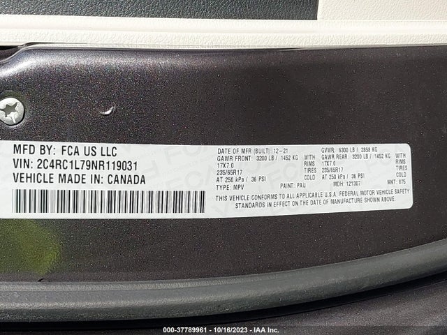 Chrysler Pacifica Hybrid Touring L 2022 2C4RC1L79NR119031 Image 9