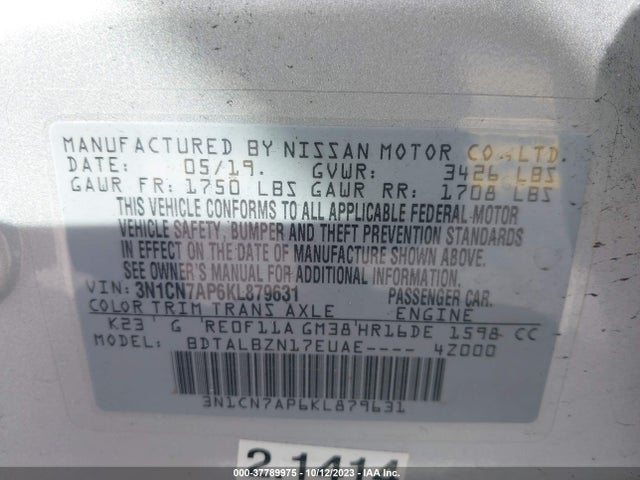Nissan Versa 1.6 Sv 2019 3N1CN7AP6KL879631 Image 9