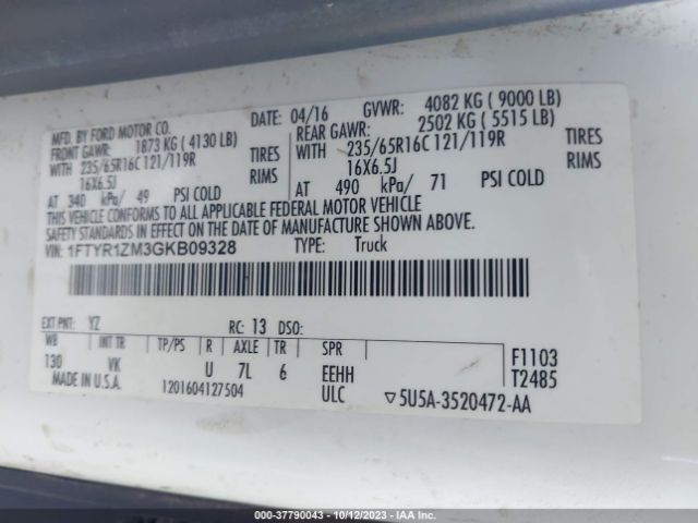 1FTYR1ZM3GKB09328 Ford TRANSIT CARGO VAN