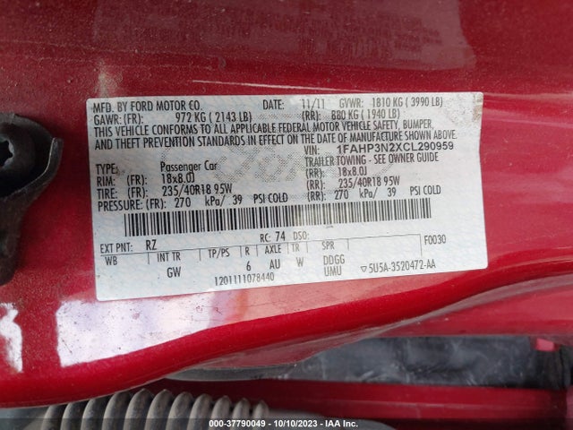 2012 FORD FOCUS TITANIUM VIN: 1FAHP3N2XCL290959