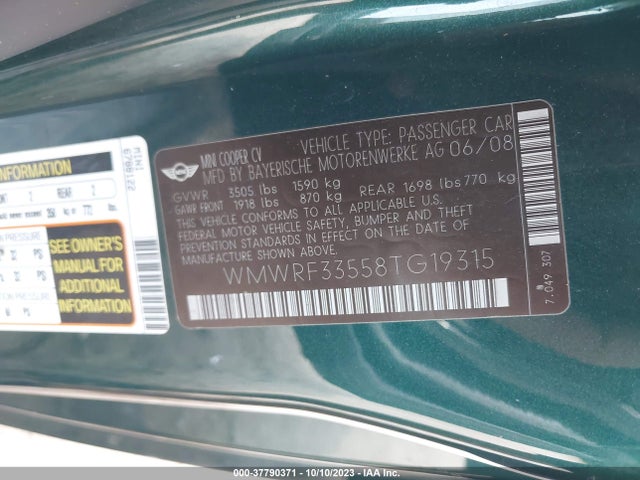 2008 MINI COOPER WMWRF33558TG19315 Photo 8
