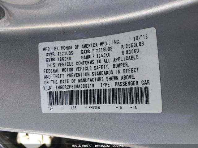 1HGCR2F80HA090219 Honda Accord Sedan Ex-l
