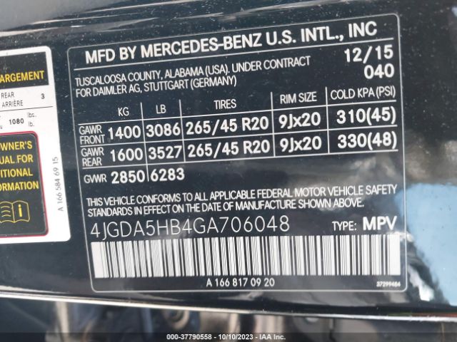 4JGDA5HB4GA706048 Mercedes-Benz Gle Gle 350