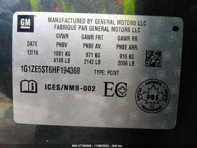 Chevrolet MALIBU 1LT 2017 1G1ZE5ST6HF194368 Image 9