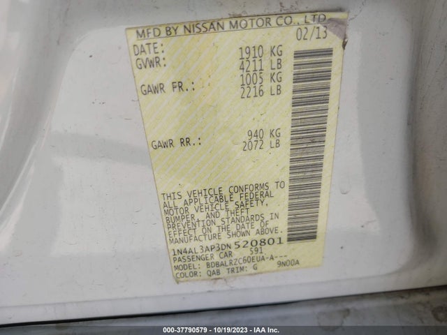 2013 NISSAN ALTIMA 2.5 S VIN: 1N4AL3AP3DN520801