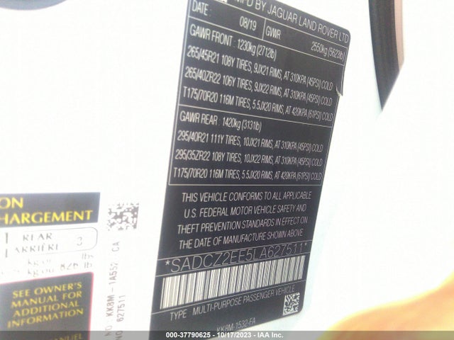 2020 JAGUAR F-PACE SADCZ2EE5LA627511 Photo 8