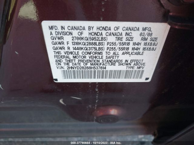 2008 ACURA MDX 2HNYD28288H537614 Photo 8