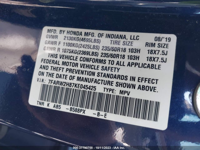 Honda Cr-v Ex-l 2019 7FARW2H87KE045425 Image 9