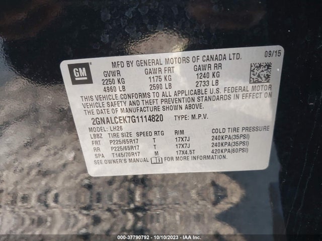 Chevrolet EQUINOX LT 2016 2GNALCEK7G1114820 Image 9