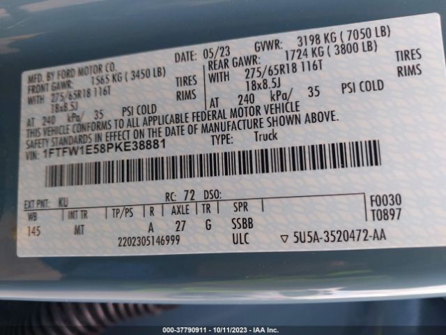 1FTFW1E58PKE38881 Ford F-150 Xl/xlt/lariat