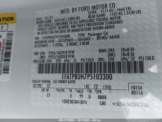 Ford Mustang Ecoboost 2023 1FATP8UH7P5103300 Image 9