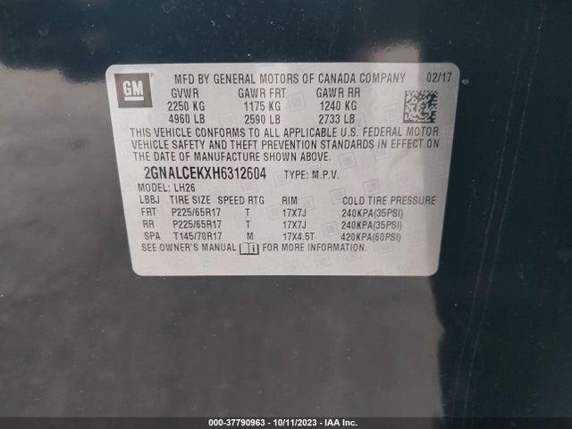Chevrolet EQUINOX LT 2017 2GNALCEKXH6312604 Image 9