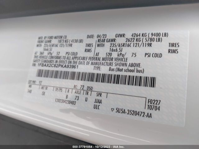 1FBAX2C82PKA93961 Ford Transit Passenger Wagon Xl/xlt
