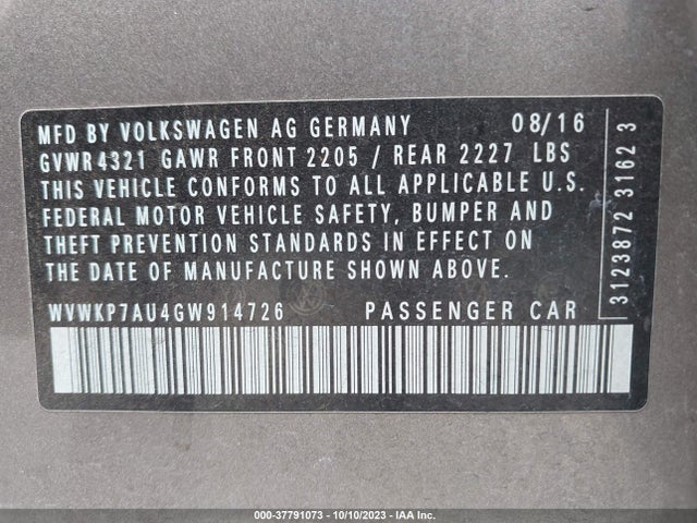 WVWKP7AU4GW914726 Volkswagen E-golf Se