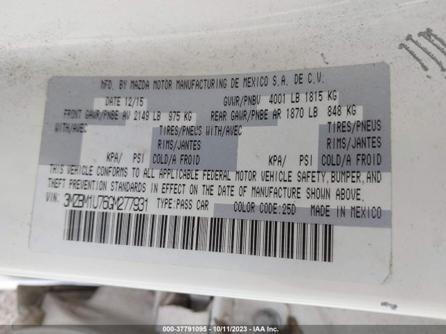 Aukcja sprzedaży 2016 Mazda Mazda3 I Sport, vin: 3MZBM1U76GM277931, numer aukcji: 37791095