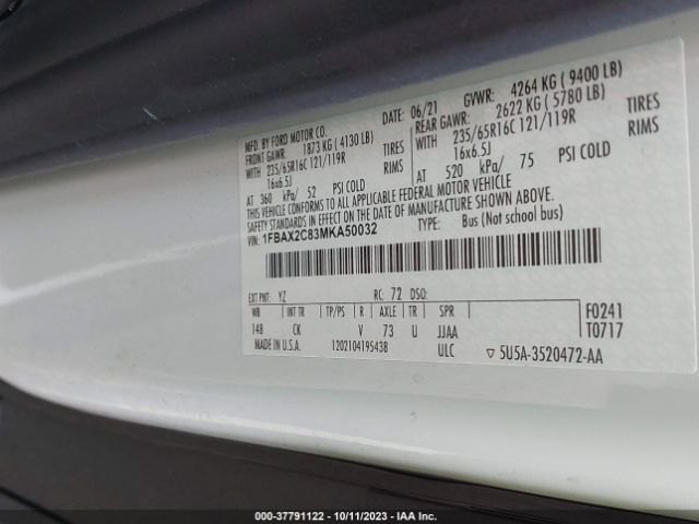 1FBAX2C83MKA50032 Ford Transit Passenger Wagon Xl/xlt