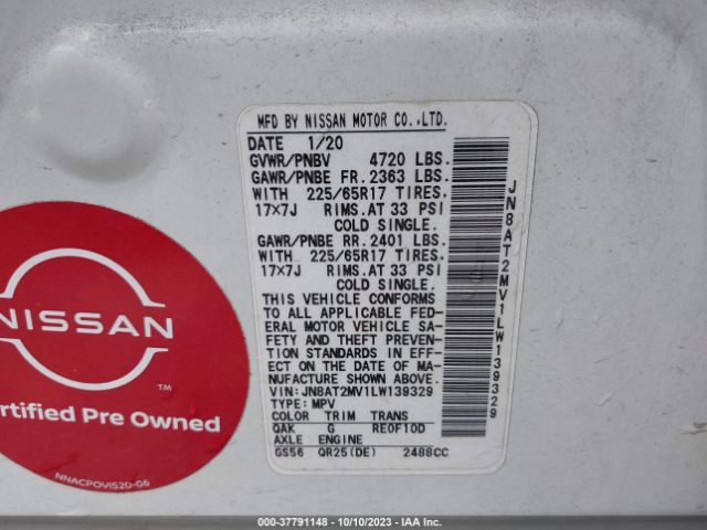 JN8AT2MV1LW139329 Nissan ROGUE SV