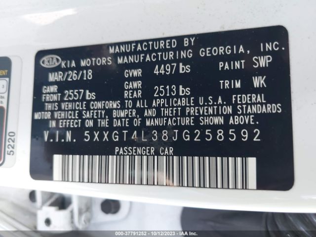 5XXGT4L38JG258592 KIA Optima Lx