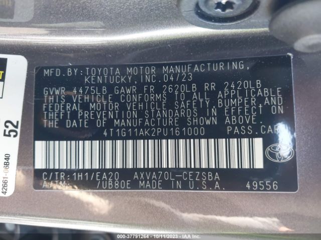 4T1G11AK2PU161000 Toyota Camry Se/se Nightshade