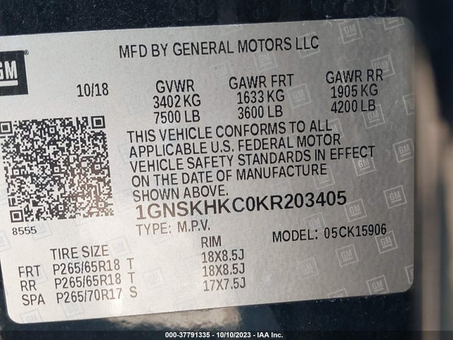 Chevrolet Suburban Lt 2019 1GNSKHKC0KR203405 Image 9